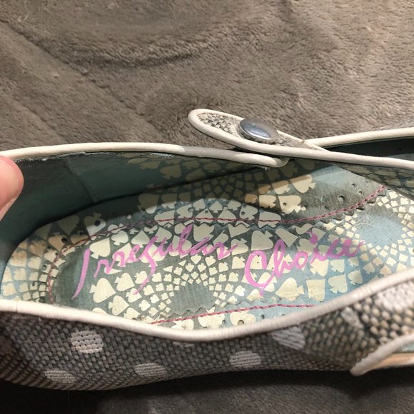 Size 39 Irregular Choice Mary Jane, peep toe, kitten heel, polka dotted, shoes. - Picture 7 of 10